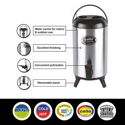 Picture of Cello Jaguar Stainless Steel Double Walled Water Jug, Hot and Cold, 10000ml, 10 Ltr 
