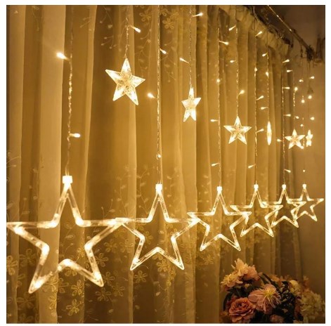 Picture of badge Golden Big Star Curtain Light, 12 Hanging Golden Star String Lights, Fairy Lights