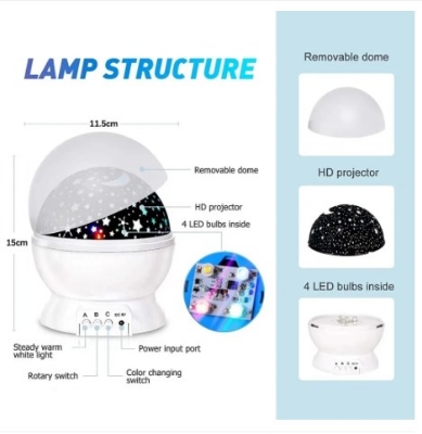 Picture of Starry Projector Night Light Rotating Sky Moon Lamp Galaxy Lamps Home Bedroom Decoration Starlight