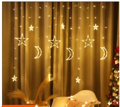Picture of Moon Star LED Fairy Light for Curtains- 16 feet, 3 Moon, 3 Star, 6 Small Star