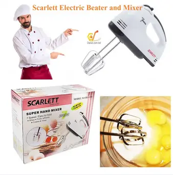 Picture of Scarlett Electric 7 Speed Hand Mixer with 4 Pieces Stainless Blender,Powerful 180W Motor - Food Preparation - Mixers