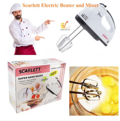 Picture of Scarlett Electric 7 Speed Hand Mixer with 4 Pieces Stainless Blender,Powerful 180W Motor - Food Preparation - Mixers