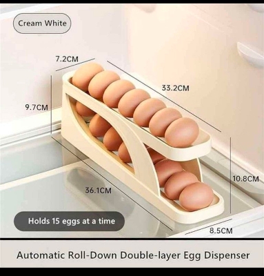 Picture of New Automatic Rolling-Down Double-Layer Egg Dispenser, Space-Saving Egg Holder Dispenser for Refrigerator, Egg Container for Kitchen Egg Organizer Fridge Holds 15 Eggs (1-Pack)