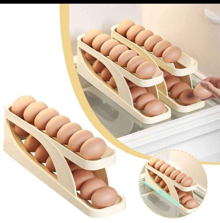 Picture of New Automatic Rolling-Down Double-Layer Egg Dispenser, Space-Saving Egg Holder Dispenser for Refrigerator, Egg Container for Kitchen Egg Organizer Fridge Holds 15 Eggs (1-Pack)