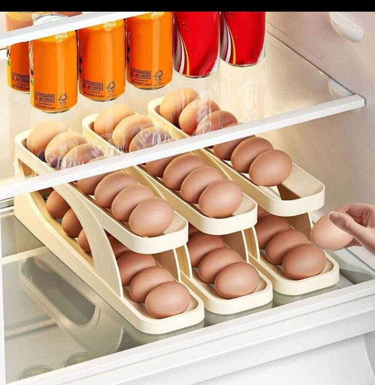 Picture of New Automatic Rolling-Down Double-Layer Egg Dispenser, Space-Saving Egg Holder Dispenser for Refrigerator, Egg Container for Kitchen Egg Organizer Fridge Holds 15 Eggs (1-Pack)