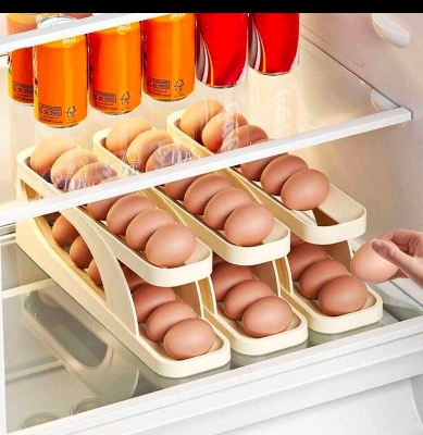 Picture of New Automatic Rolling-Down Double-Layer Egg Dispenser, Space-Saving Egg Holder Dispenser for Refrigerator, Egg Container for Kitchen Egg Organizer Fridge Holds 15 Eggs (1-Pack)