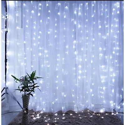 Picture of LED Curtain String Fairy Light 9.8x9.8 ft 8 Modes, Plug in Lights, Cool White, Indoor Outdoor Decorative Wall Window String Lights for Bedroom, Party, Backdrop - Room Decoration Light