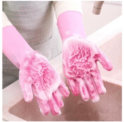 Picture of High Quality Silicone Dish Washing Kitchen Hand Gloves - Multicolor