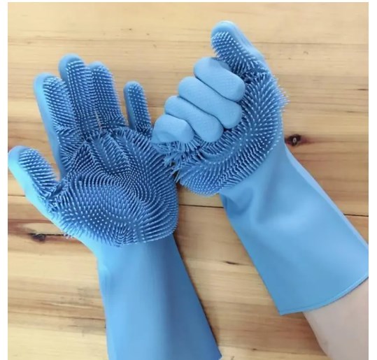 Picture of High Quality Silicone Dish Washing Kitchen Hand Gloves - Multicolor