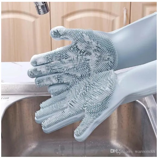Picture of High Quality Silicone Dish Washing Kitchen Hand Gloves - Multicolor