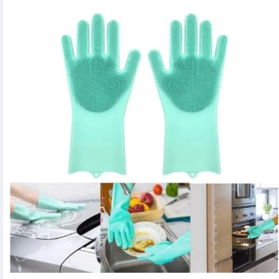 Picture of High Quality Silicone Dish Washing Kitchen Hand Gloves - Multicolor