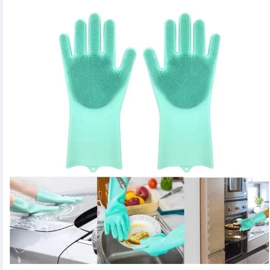 Picture of High Quality Silicone Dish Washing Kitchen Hand Gloves - Multicolor