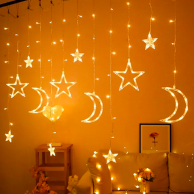 Picture of Moon Star LED Fairy Light for Curtains- 16 feet, 3 Moon, 3 Star, 6 Small Star - Fairy Lights