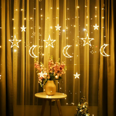 Picture of Moon Star LED Fairy Light for Curtains- 16 feet, 3 Moon, 3 Star, 6 Small Star - Fairy Lights