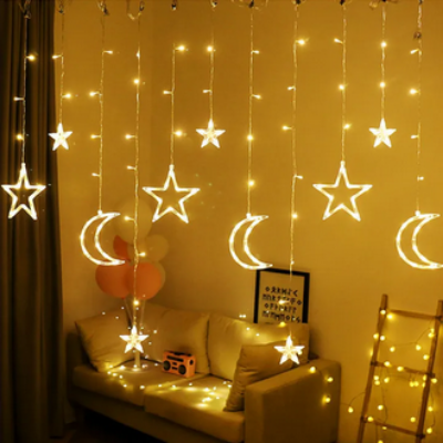 Picture of Moon Star LED Fairy Light for Curtains- 16 feet, 3 Moon, 3 Star, 6 Small Star - Fairy Lights