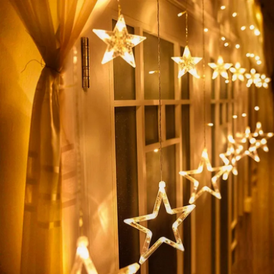 Picture of Big Shape Star Fairy String Light for Curtains- 16 feet, 6 Big Star, 6 Small Star