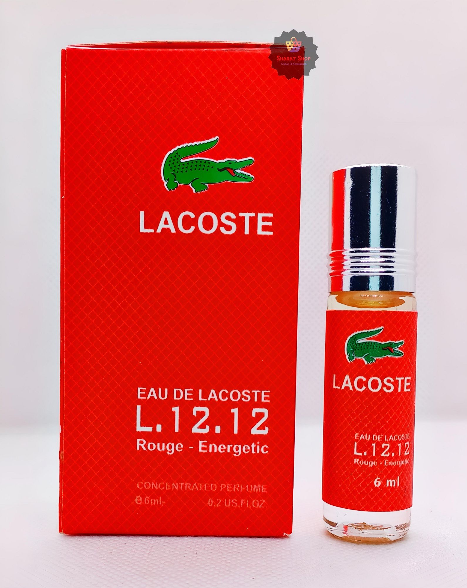 Picture of Lacoste L.12.12 Rouge Energetic Concentrated Perfume Oil Limited Edition Roll On For Men Long Lasting Attar Non-alcoholic Fragrance - 6ml