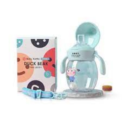 Picture of 250ml Children's Kids Double Handle Plastic Water Bottle With Ball Straw Baby No-spill Leakproof Drinking Water Milk Sippy Cup