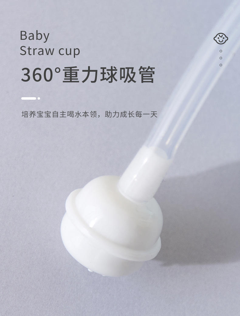 Picture of 250ml Children's Kids Double Handle Plastic Water Bottle With Ball Straw Baby No-spill Leakproof Drinking Water Milk Sippy Cup