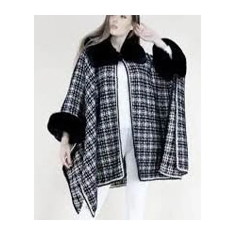 Picture of Women's Poncho Sweater Winter Collection Jacquard Knit Wool Blend Sleeveless V-Neck