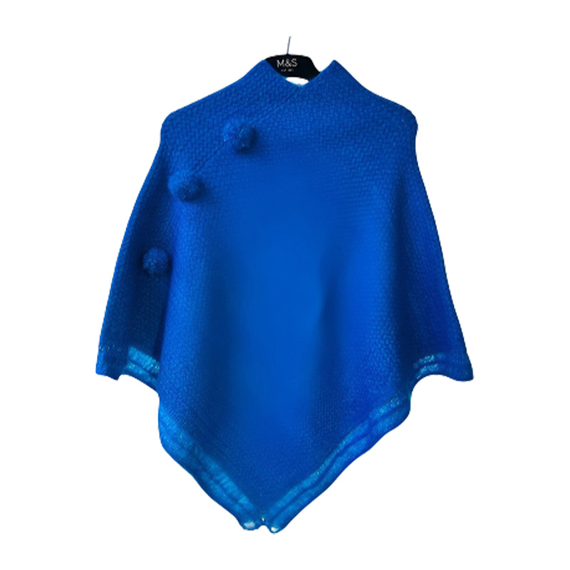 Picture of Women's Poncho Sweater Winter Collection Jacquard Knit Wool Blend Sleeveless V-Neck