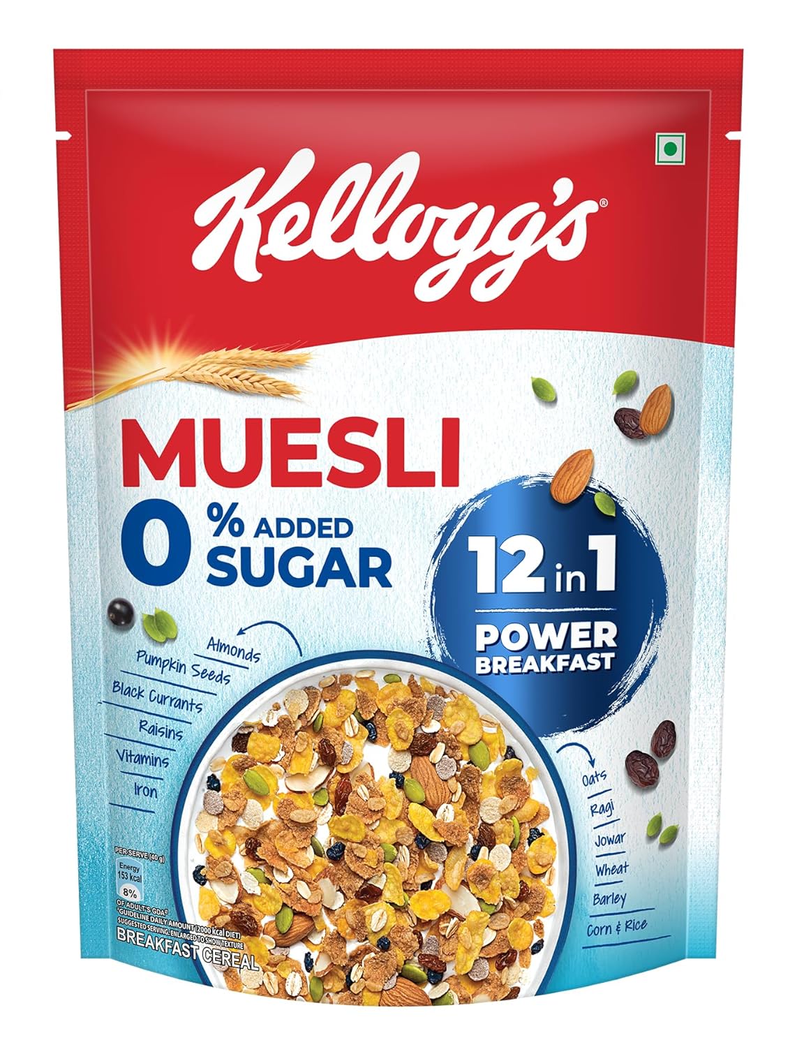 Picture of Kellogg's Muesli 0% Added Sugar Breakfast Cereal 500gm