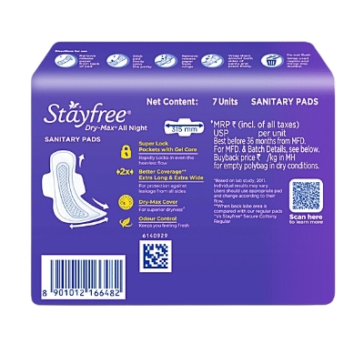 Stayfree Dry-Max All Nights XXL Thin Sanitary Napkins, with Wings 7 pads IDConline shop bangladeshothoba.com