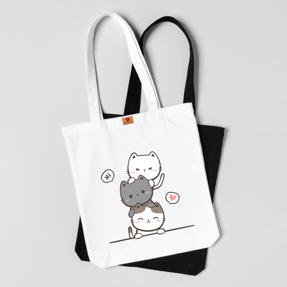 Picture of SamiaCraft New Cat designed Cotton Canvas Tote Bag with Zipper for Women & Students University, College Fashion