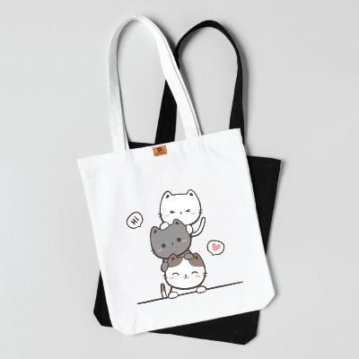 Picture of SamiaCraft New Cat designed Cotton Canvas Tote Bag with Zipper for Women & Students University, College Fashion