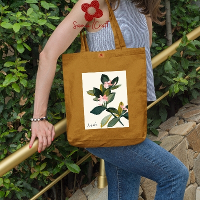 Picture of SamiaCraft Unique leaf Designed Cotton Canvas Tote Bag with Zipper for Women & Students University, College Fashion