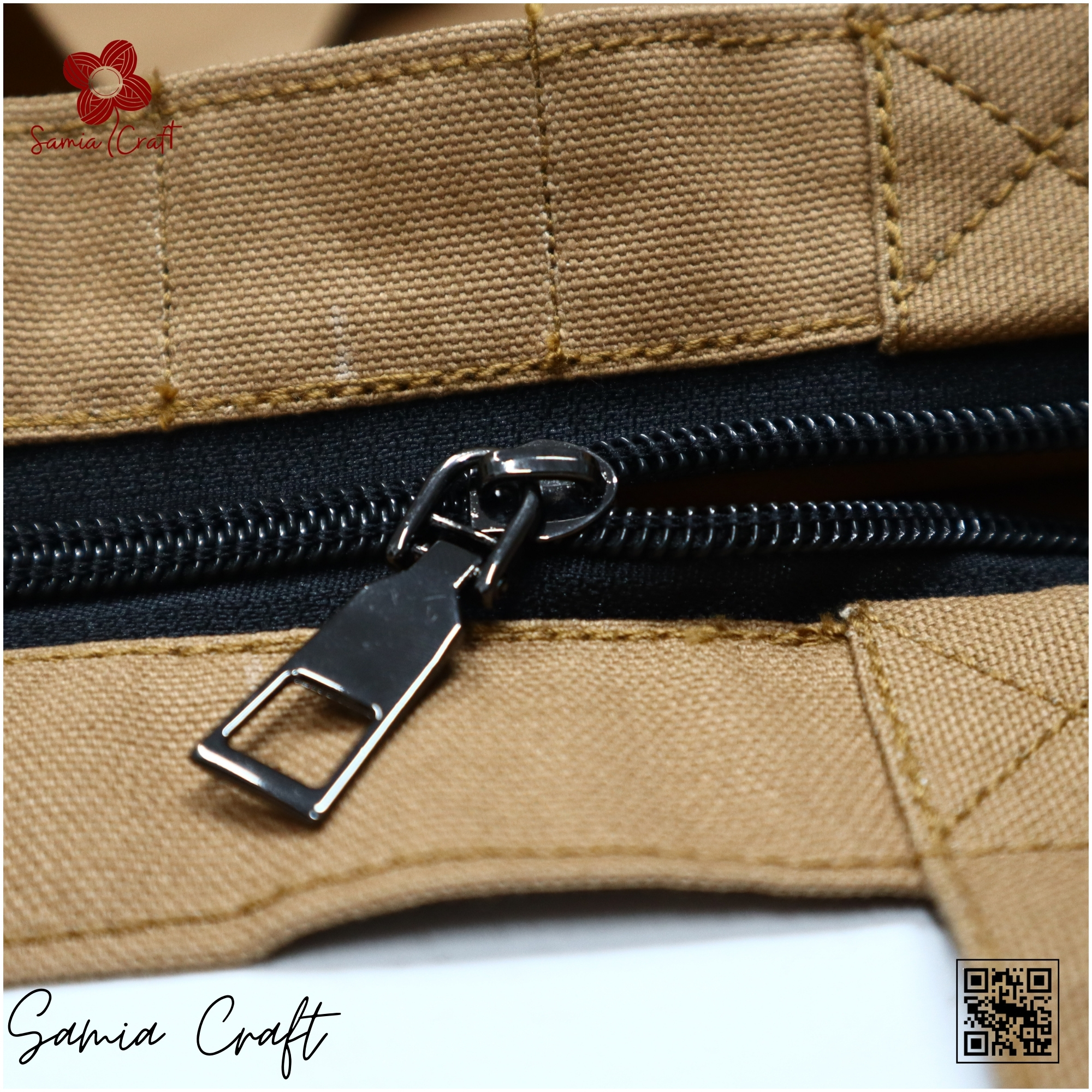 Picture of SamiaCraft Unique leaf Designed Cotton Canvas Tote Bag with Zipper for Women & Students University, College Fashion