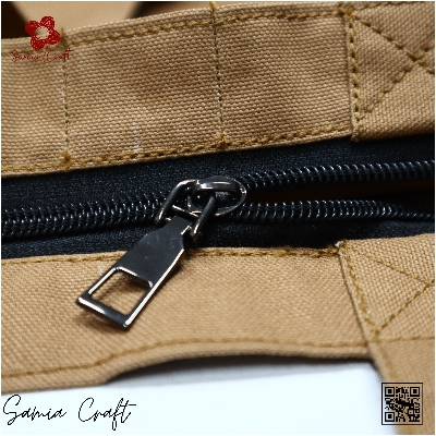 Picture of SamiaCraft Unique leaf Designed Cotton Canvas Tote Bag with Zipper for Women & Students University, College Fashion