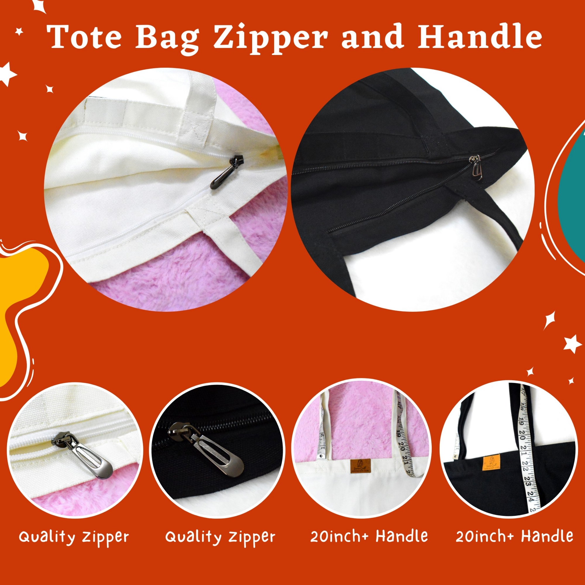 Picture of SamiaCraft Cute butterfly Design Cotton Canvas Tote Bag with Zipper for Women & Students University, College Fashion - Everyday Daily Use