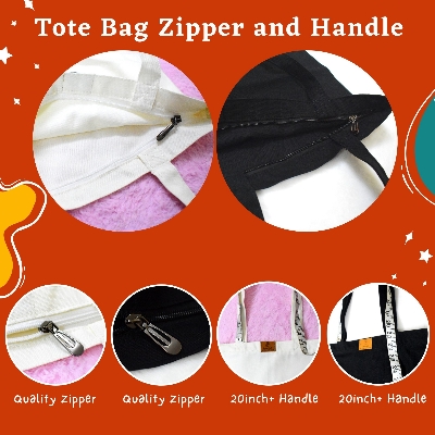 Picture of SamiaCraft Cute butterfly Design Cotton Canvas Tote Bag with Zipper for Women & Students University, College Fashion - Everyday Daily Use