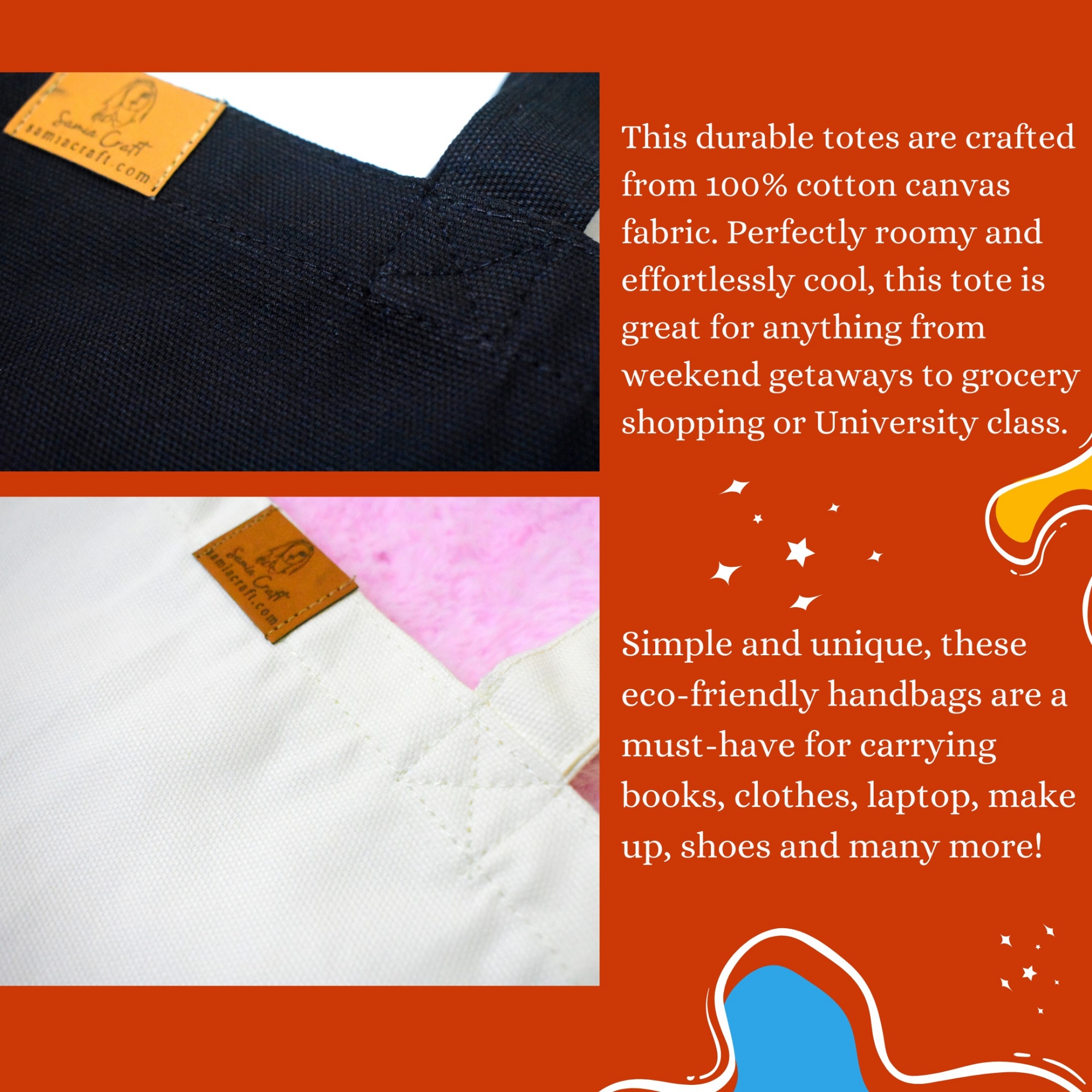 Picture of SamiaCraft Unique Floral Designed Cotton Canvas Tote Bag with Zipper for Women & Students University, College Fashion