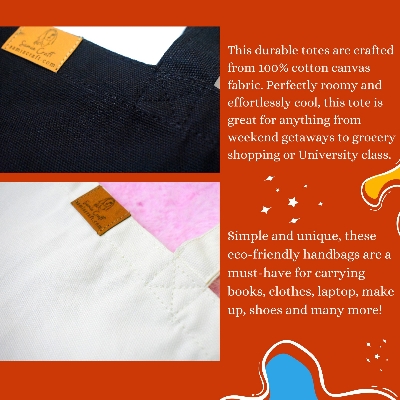 Picture of SamiaCraft Unique Floral Designed Cotton Canvas Tote Bag with Zipper for Women & Students University, College Fashion