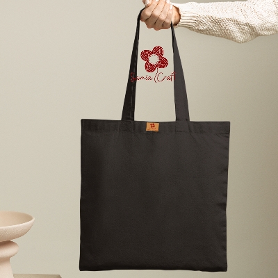 Picture of Samia Crafts 13/14 Fashionable Simple Plain Solid Black Color Top Handle Stylish Canvas Tote Bag With Zipper - Hand and Shoulder Bag