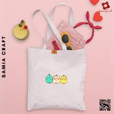 Picture of SamiaCraft Cute Cartoon Design Cotton Canvas Tote Bag with Zipper for Women & Students University, College Fashion - Everyday Daily Use