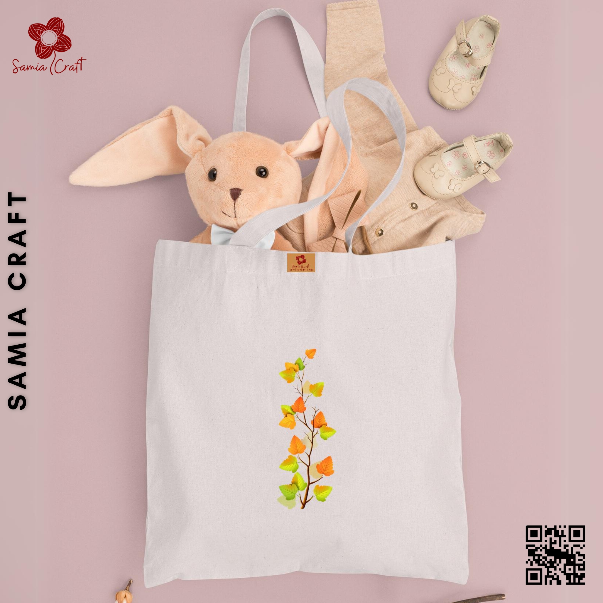 Picture of SamiaCraft Floral Design Cotton Canvas Tote Bag with Zipper for Women & Students University, College Fashion - Everyday Daily Use