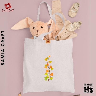 Picture of SamiaCraft Floral Design Cotton Canvas Tote Bag with Zipper for Women & Students University, College Fashion - Everyday Daily Use