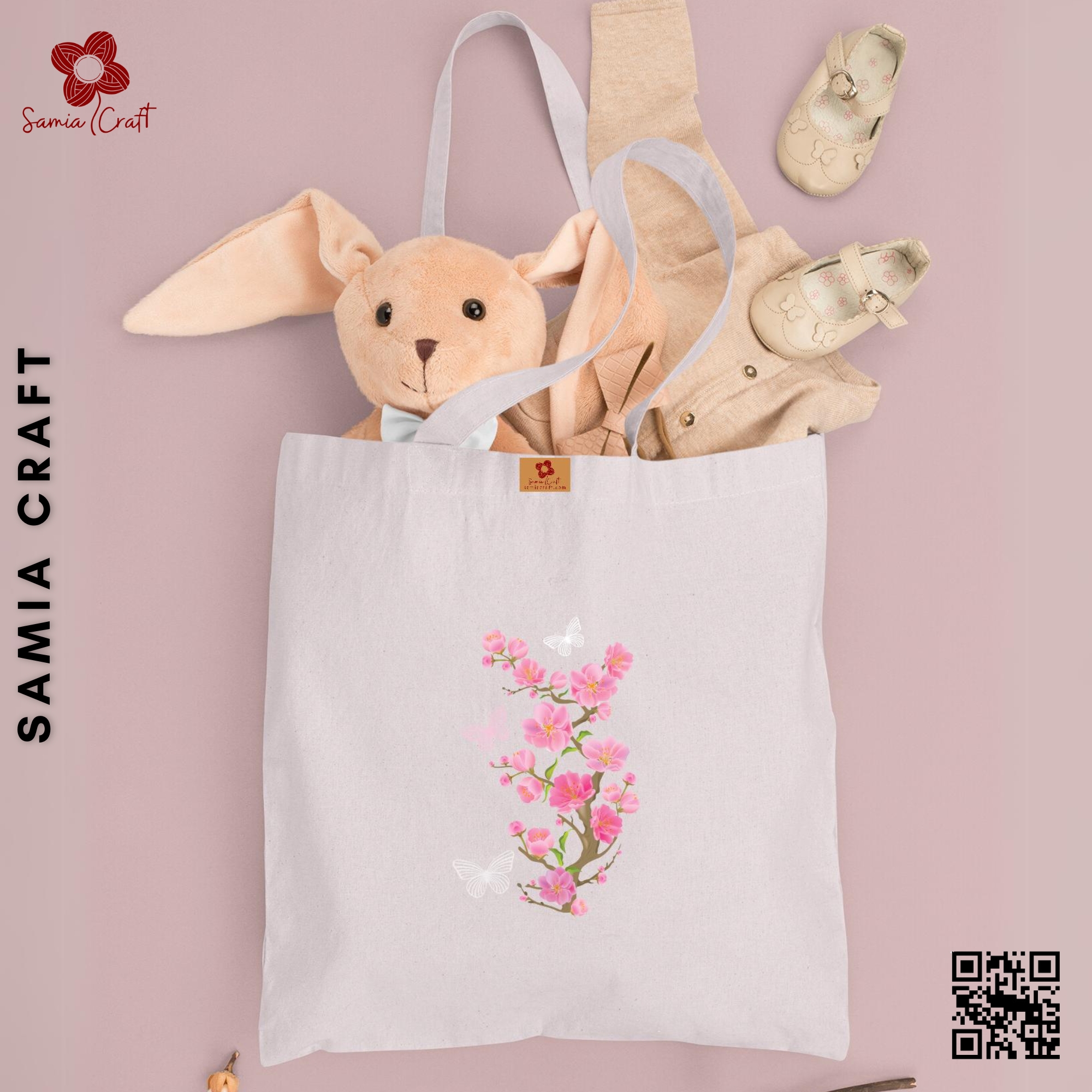 Picture of SamiaCraft Cotton Canvas Tote Bag with Zipper for Women & Students University, College Fashion - Everyday Daily Use