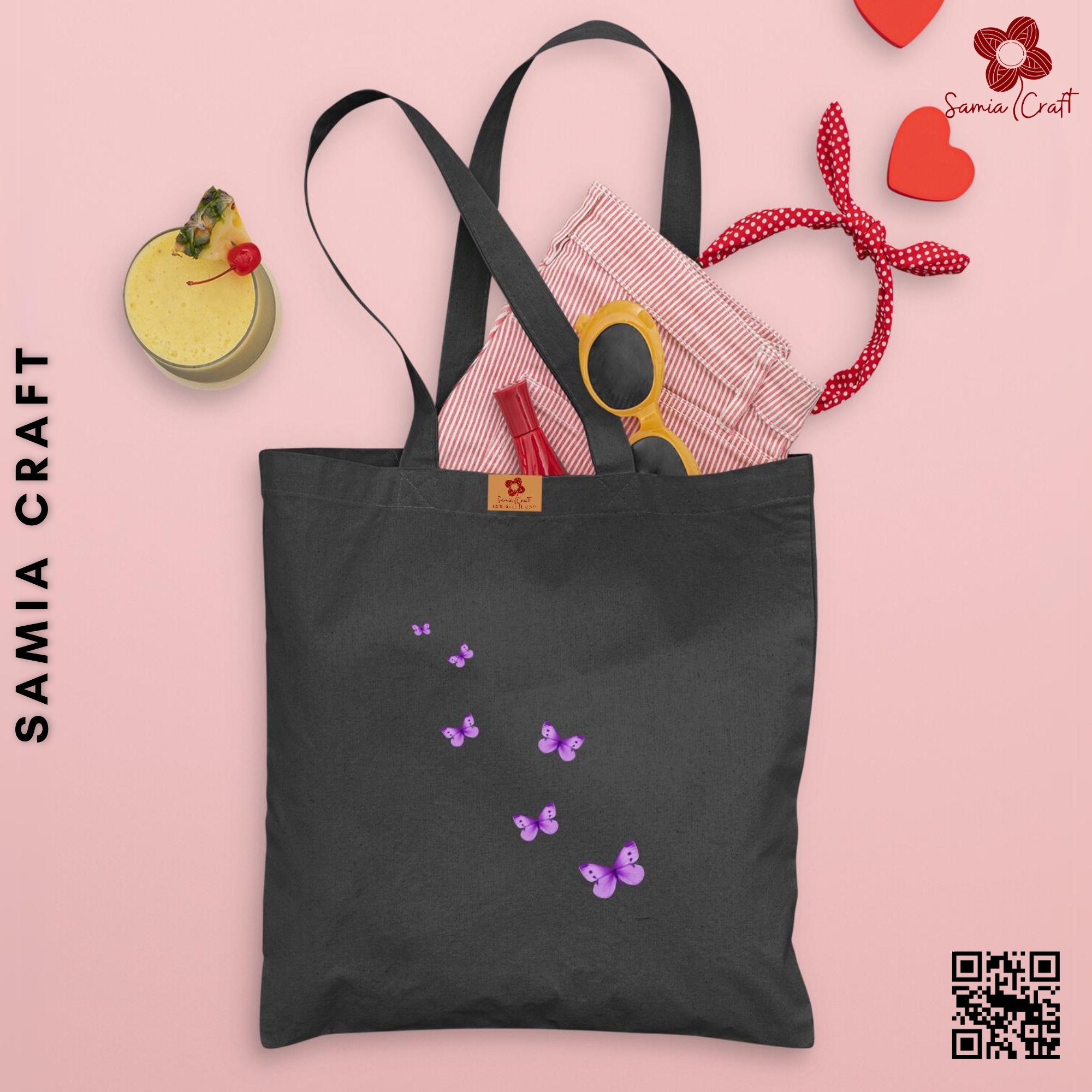 Picture of SamiaCraft Beautiful Designed Cotton Canvas Tote Bag with Zipper for Women & Students Everyday Daily Use