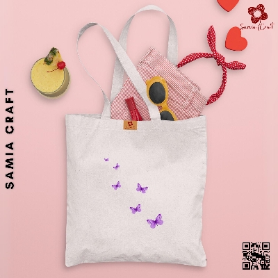 Picture of SamiaCraft Beautiful Designed Cotton Canvas Tote Bag with Zipper for Women & Students Everyday Daily Use