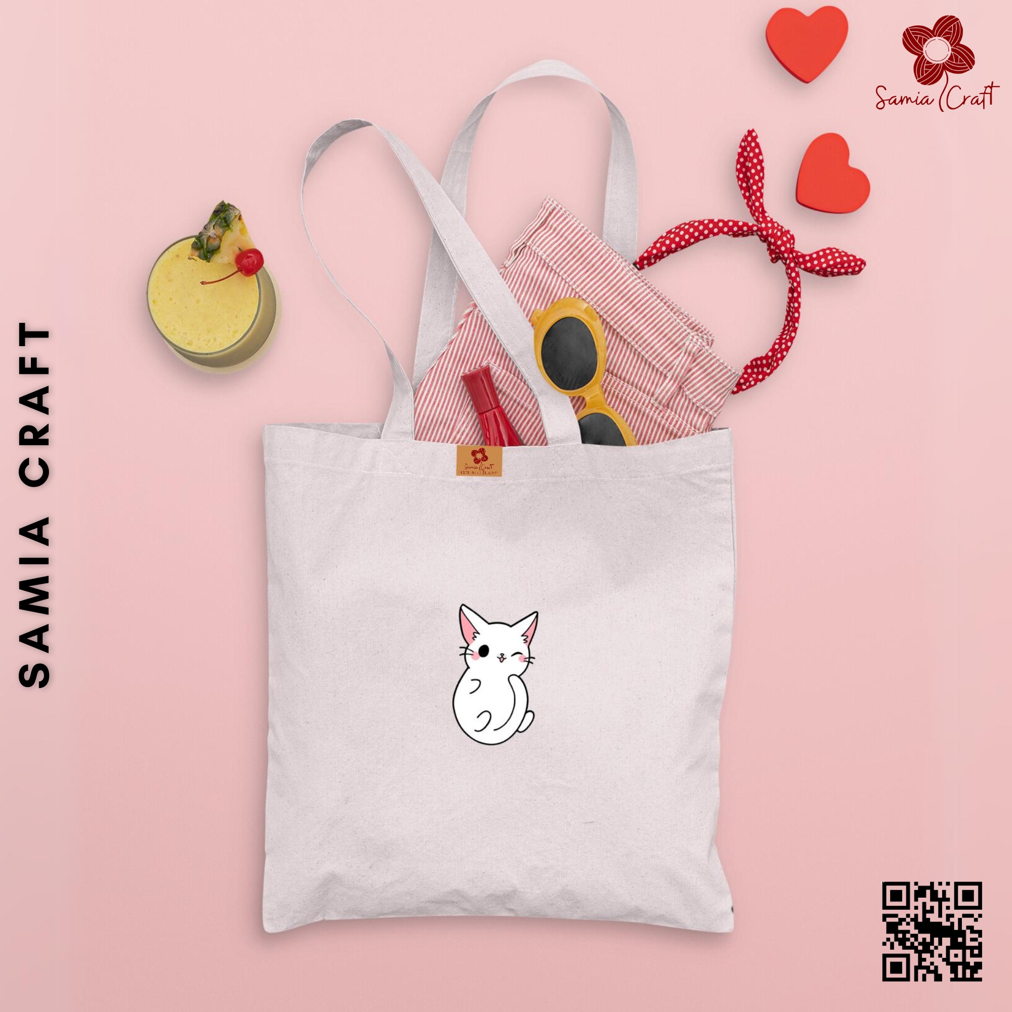 Picture of SamiaCraft Beautiful New Designed Cotton Canvas Tote Bag with Zipper for Women & Students University, College Fashion