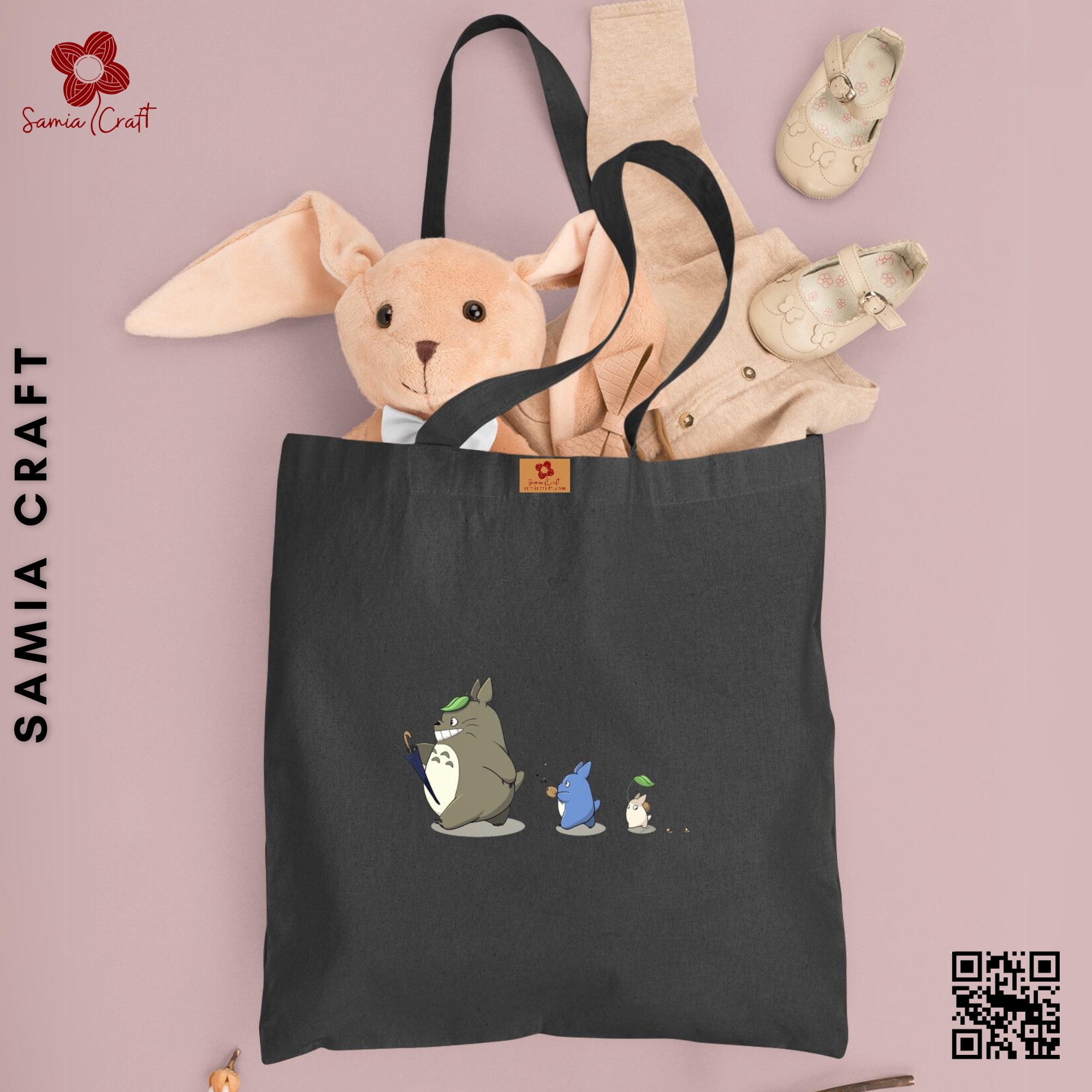 Picture of SamiaCraft Beautiful Designed Cotton Canvas Tote Bag with Zipper for Women & Students University, College Fashion - Everyday Daily Use