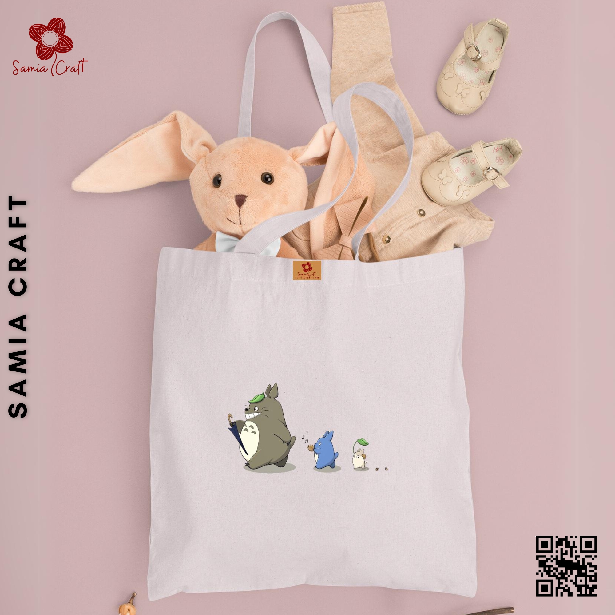 Picture of SamiaCraft Beautiful Designed Cotton Canvas Tote Bag with Zipper for Women & Students University, College Fashion - Everyday Daily Use