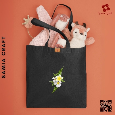 Picture of SamiaCraft Unique Floral Designed Cotton Canvas Tote Bag with Zipper for Women & Students University, College Fashion