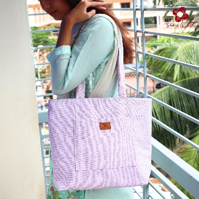 Picture of Samia Craft Artisan Crafted Trendy Canvas Tote Bag with Zipper for University and College Girls