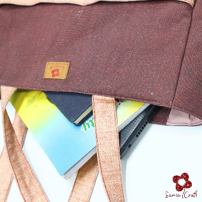 Picture of Samia Craft Classic Casual Carryall Canvas Tote Bag With Outside Pocket for Women - Fabric Tote Bag with Zipper