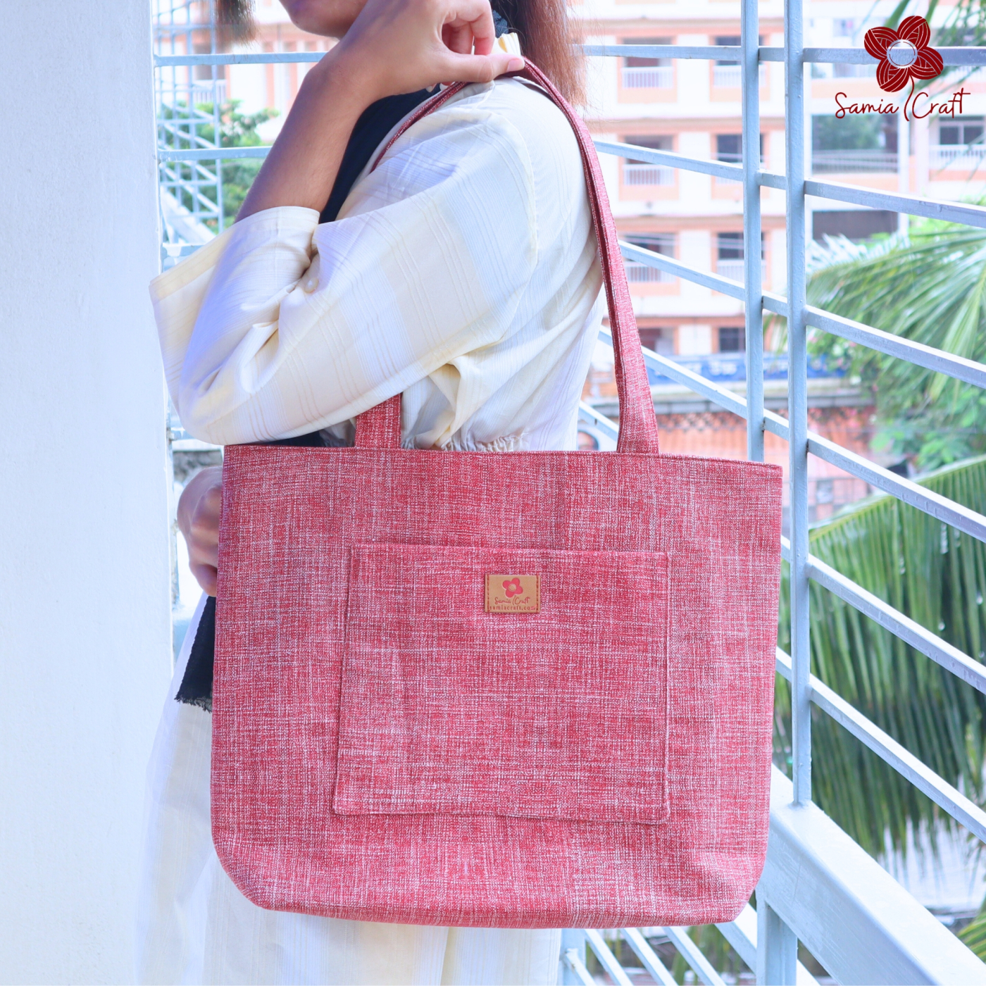 Picture of Samia Craft Designer Eco-Friendly Canvas Tote Bag with Outside Pocket & Zipper – Perfect for College and University Girls